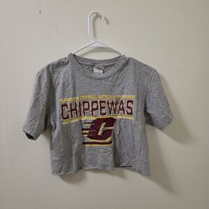 Jerzees Gray Central Michigan Chippewas Cropped T-Shirt